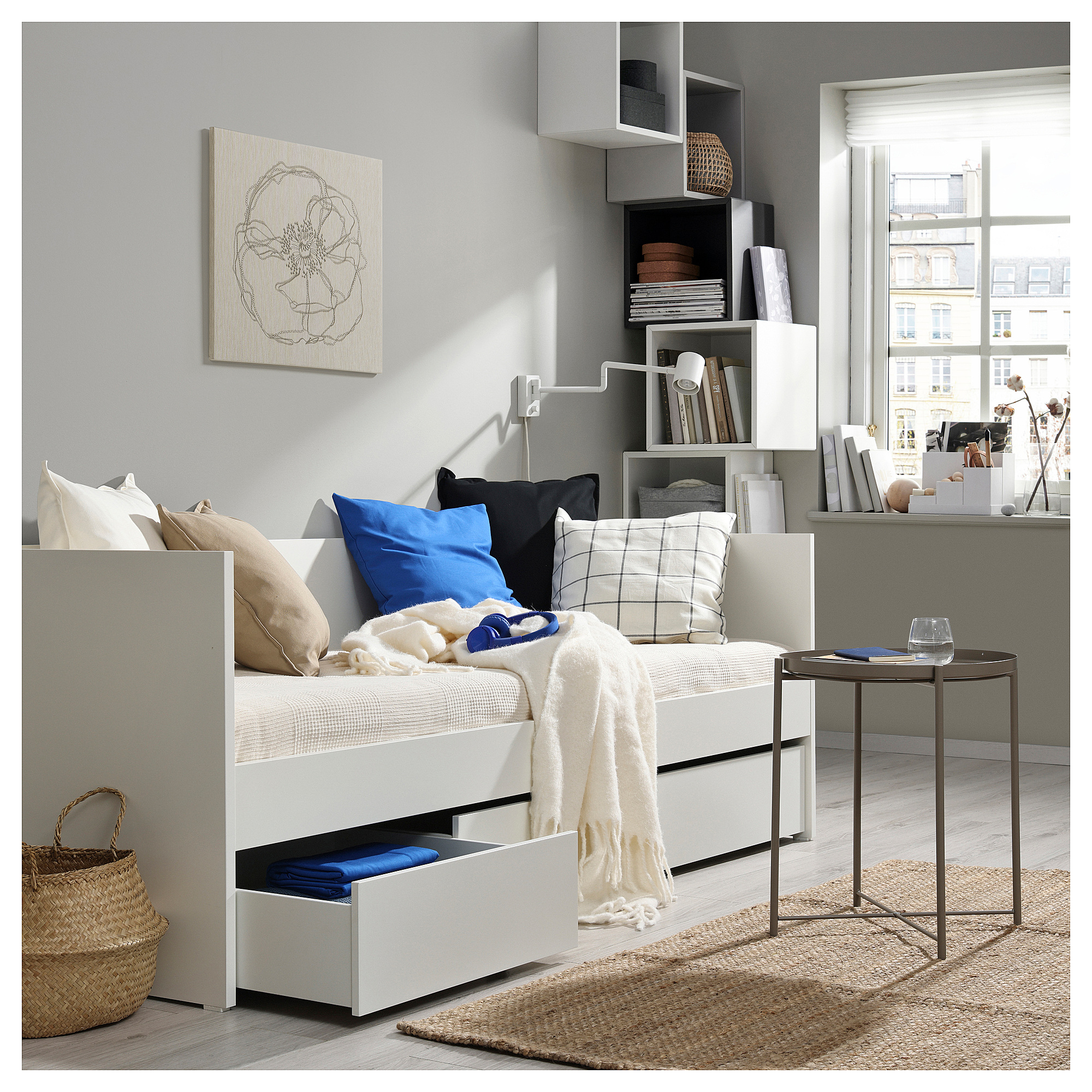 VIHALS day-bed frame with storage